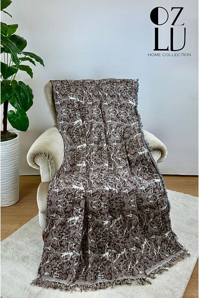 Özlü Home Памучен диван от ново поколение - калъф за разтегателен диван 170x220, мраморен десен, тъмнокафяв покривало за диван