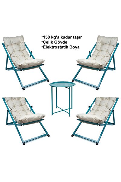 HUNDEMİR Minderli - Nino Şezlong Seti Bahçe&balkon&teras&plaj Katlanır Dörtlü...