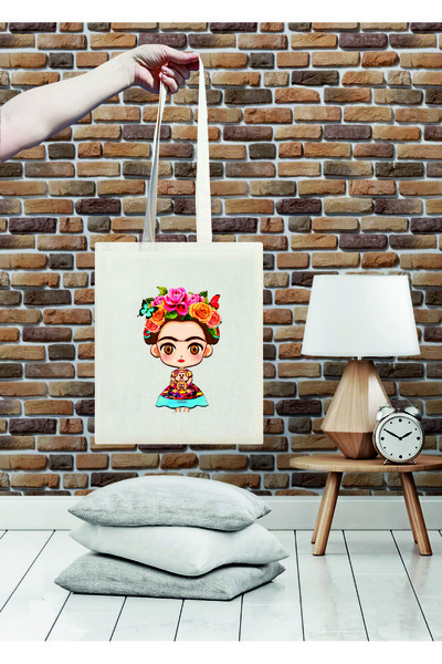 FLOWER CROWNED GIRL printed cotton raw cloth bag  35X40 cm