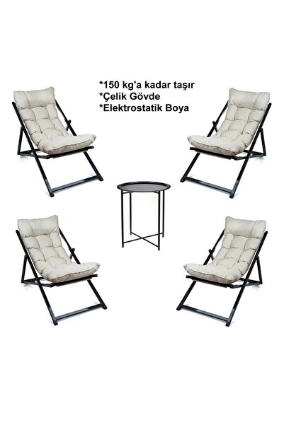HUNDEMİR Minderli - Nino Şezlong Seti Bahçe&balkon&teras&plaj Katlanır Dörtlü...