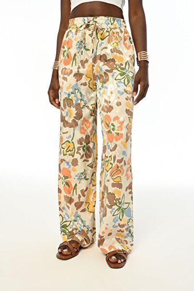 Orfeo Negro Άνετο εφαρμοστό γυναικείο φλοράλ στάμπα ελαστικό παντελόνι με φαρδύ πόδι
