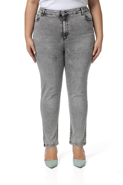 DISENTIS MODEST High Waist Skinny Leg - Light Gray Denim Large Size Trousers