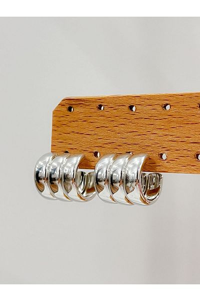 Jewelyf Steel Hoop Earrings for Women - Three Curved Hoop Hoops