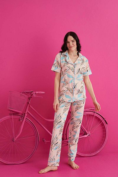 ELİTOL Set de pijama cu nasturi din lycra din bumbac