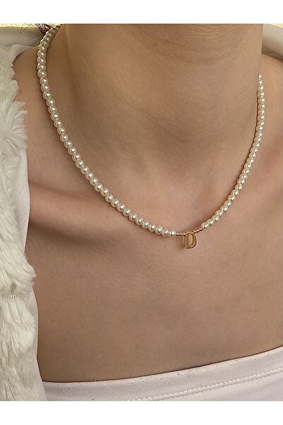 PSGT D Harf'li inci kadın gold kolye