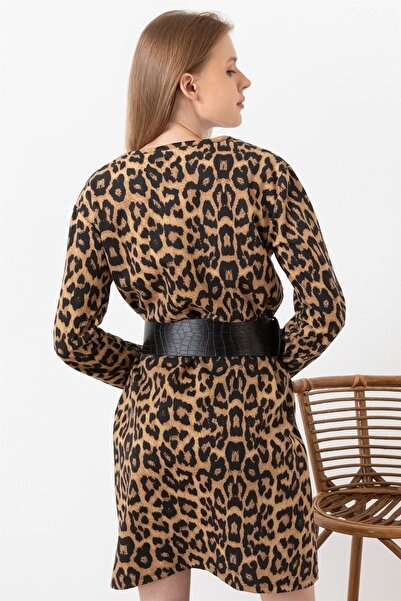 dijimodway Kadın Leopar Desenli U Yaka Elbise