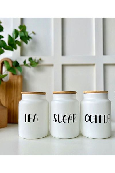 Kitchen Pembelia 3-Piece Bamboo Lid 800 ml Tea/Candy/Coffee Storage Jar Tea Sugar Coffee