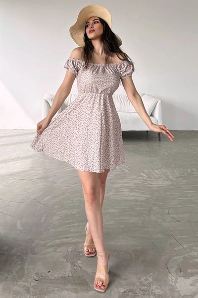 Veform Guler Madonna - Rochie încrețită cu imprimeu floral mic DFL4007