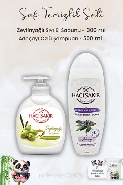 Hacı Şakir Olive Oil Liquid Soap - 300 ml, Sage Shampoo 500 ml and ROSIE
