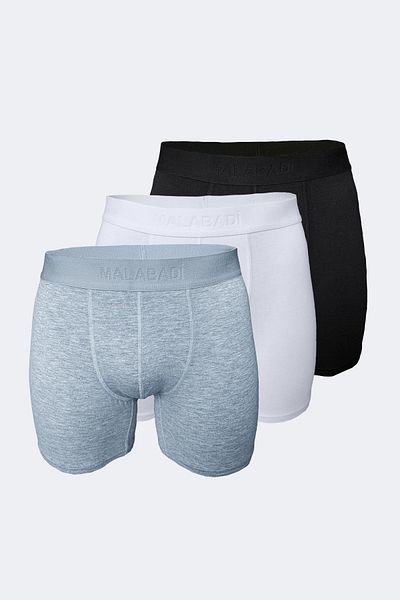 Malabadi Ανδρικά Μαύρα Λευκά Γκρι 3 Pack Modal Long Boxer 010