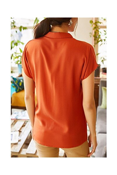 dijimodway Дамска риза с ръкав тип „крило на прилеп“ и копчета, цвят канела