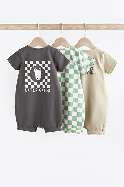 Next Baby 100% Cotton Crocodile Patterned 3 Piece Romper Set