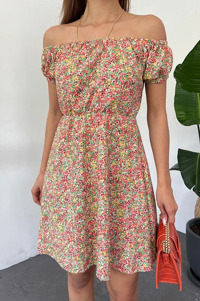 Veform Guler Madonna - Rochie încrețită cu imprimeu floral mic DFL4007
