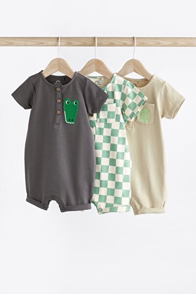 Next Baby 100% Cotton Crocodile Patterned 3 Piece Romper Set