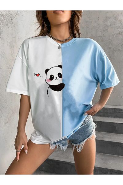 Revasser Tricou din bumbac supradimensionat cu imprimeu ursuleț de pluș colorat