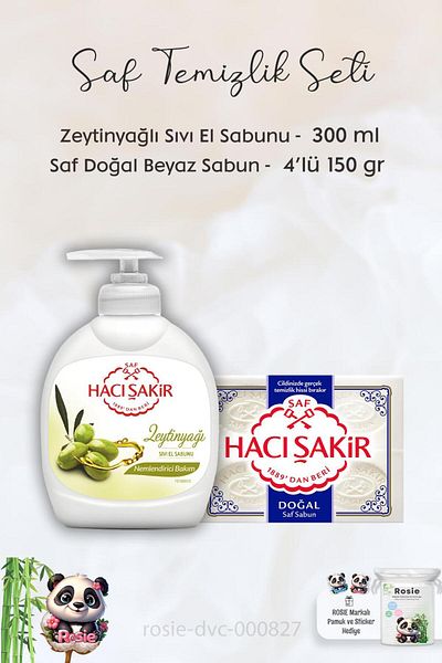 Hacı Şakir Olive Oil Liquid Soap - 300 ml, Pure Natural Soap 4 x 150 gr and ROSIE