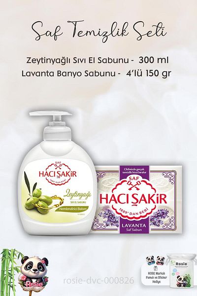Hacı Şakir Olive Oil Lavender Scented Liquid Soap - 300 ml / 4 x 150 gr ROSIE