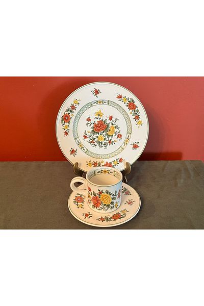 tayfuntufan antika koleksiyon Villeroy Boch Summer Day German Trio - Tea Brown Fincani