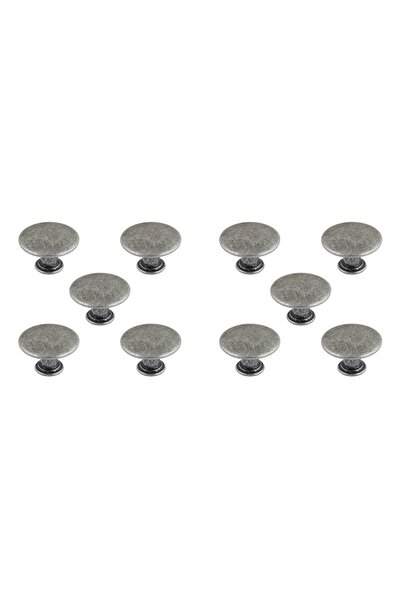 ARON (10 ADET) Poyraz Mantar Düğme Kulp (ESKİTME ANTİK GÜMÜŞ) Mobilya Şifonye...