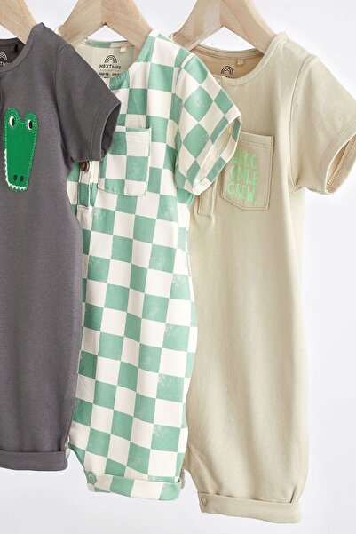 Next Baby 100% Cotton Crocodile Patterned 3 Piece Romper Set
