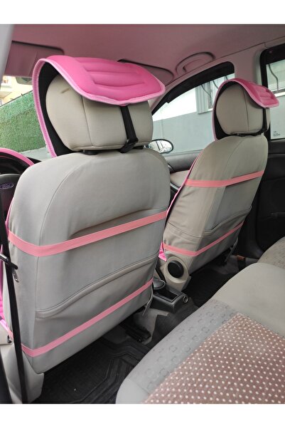 REPLAX 2,li Oto Koltuk Kılıfı Minder Alkantra Kumaş Pembe Renk Slikon Direksiyon Kılıfı