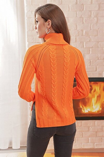 dijimodway Boğazlı Saç Örgülü Ajurlu Kazak