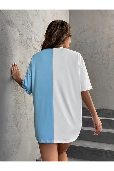 Revasser Women's Oversize Cotton Crew Neck T-Shirt - Double Colors, Special Print Butterfly