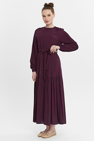 Fairy Hoshi Kuşaklı Fırfırlı Düz Kadın Tesettür Elbise