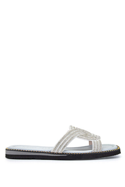 Tamer Tanca Silver Colored Genuine Leather Women's Slippers