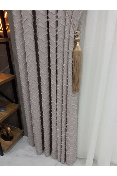 Vinaldi Monchester 375458 -645 Beige Linen Background Curtain - Single Wing Close Pleat