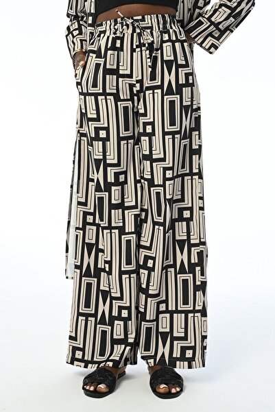 Orfeo Negro WOMEN'S COMFORTABLE FIT GEOMETRIC PATTERNED WAIST ELASTIC TROUSERS