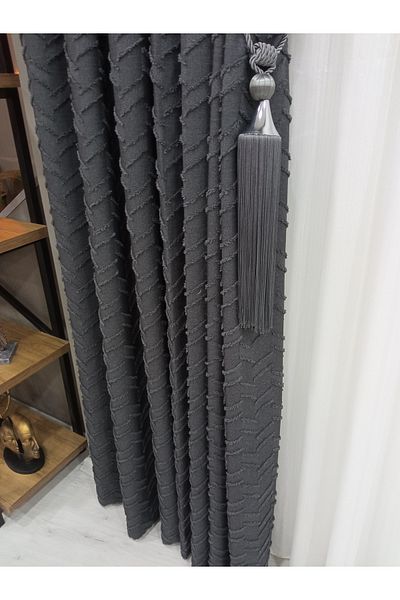 Vinaldi Monchester 375458 -773 Anthracite Linen Backdrop Curtain Single Wing Frequent Pleat