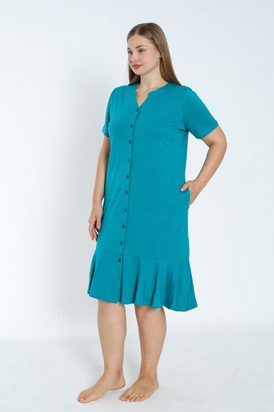 İntensive Plus Size Cotton Ruffle Dress - Short Sleeve and Button