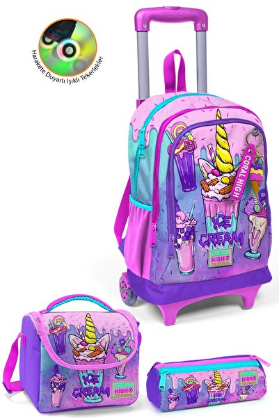 Coral High Kids Pembe Mor Milkshake Dondurma Desenli 3'lü Çanta Seti SET0123949