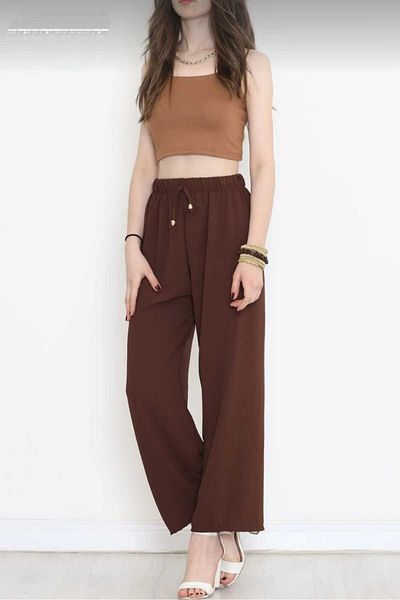 ModaWiser Women's Aerobin Fabric Casual Cut Pants Brown