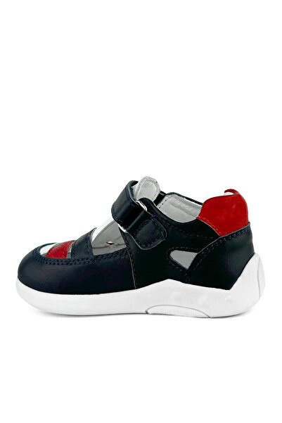 Cici Bebe Ayakkabı Genuine Leather Navy Blue, White and Red First Step Sandals for Baby Boy