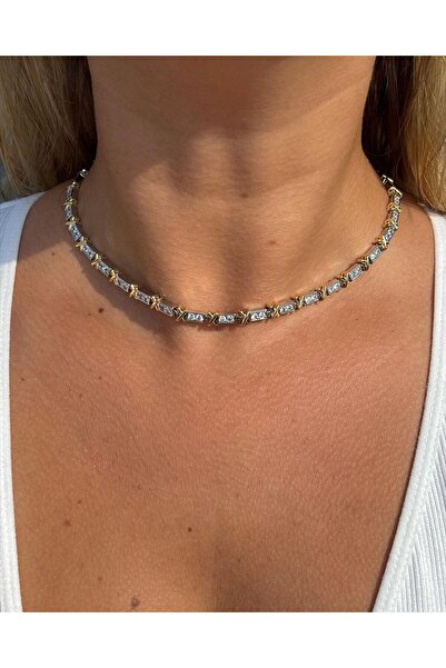 BORENO Paslanmaz Çelik Üzeri Altın Kaplama Tifany Xoxo Model Mix Kolye