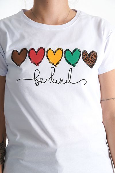 Moda Değirmeni Tricou damă alb cu imprimeu inimă - BG1196-314-0002