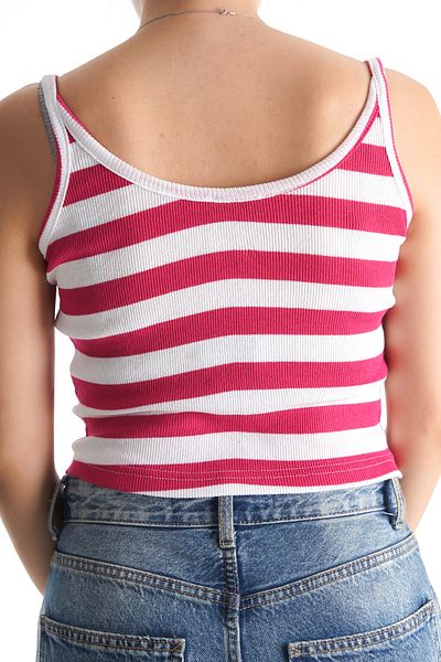 Moda Değirmeni قميص داخلي نسائي مخطط باللون الفوشيا والأبيض BG1191-325-0001
