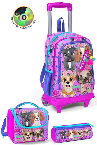 Coral High Set de 3 genți cu model câine roz - SET cu trei compartimente și racletă 0123950