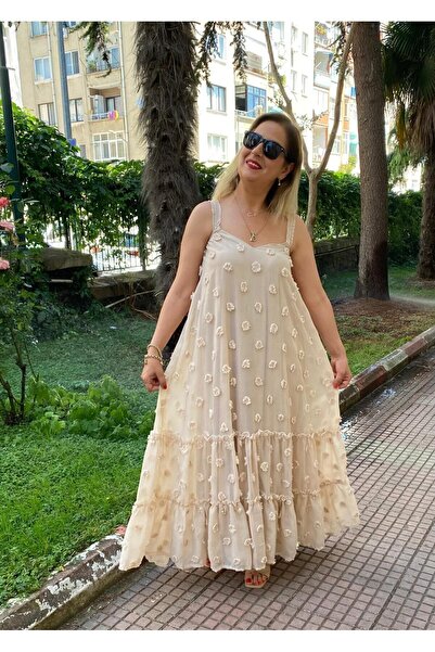 AlyaTeks ASKILI MAXİ BOY ASTARLI TÜL ELBİSE TAŞ