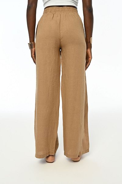 Orfeo Negro Women's Elastic Waist Comfortable Fit Wide Leg Bonding Stone Detailed Cumin Color Trousers