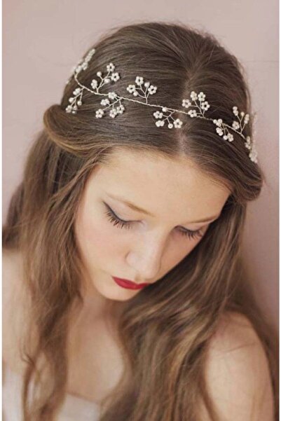 Yumak Dekor Grup تاج الزفاف الأبيض الأزهار أنيقة أنيقة الزفاف الحناء تاج الخطوبة الشعر التبعي