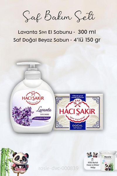 Hacı Şakir Lavender 300 ml Relaxing Liquid Soap - Pure Natural Soap 4x150 gr and ROSIE