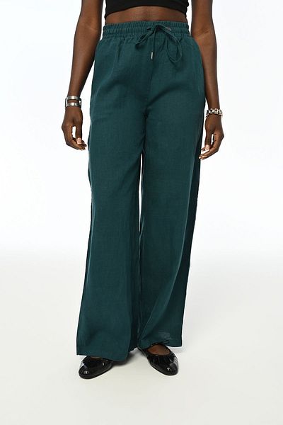 Orfeo Negro WOMEN'S COMFORTABLE FIT 100% LINEN BOL CUFF PETROL COLOR PANTOOLON