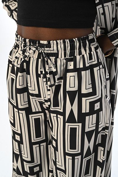 Orfeo Negro WOMEN'S COMFORTABLE FIT GEOMETRIC PATTERNED WAIST ELASTIC TROUSERS