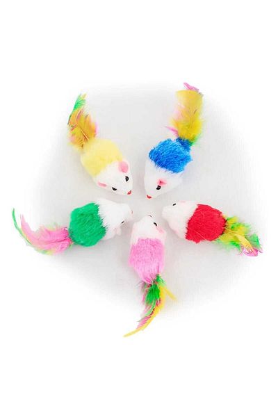 TİNEKE 5 Colorful Furry Real Mouse Cat Toys
