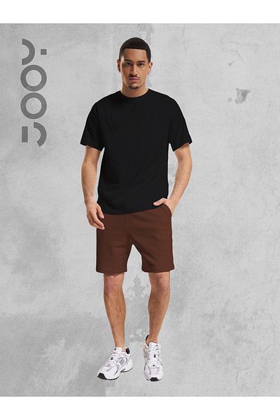 Jooy Company Oversize μαύρο μπλουζάκι και καφέ χτενισμένο βαμβακερό σορτς