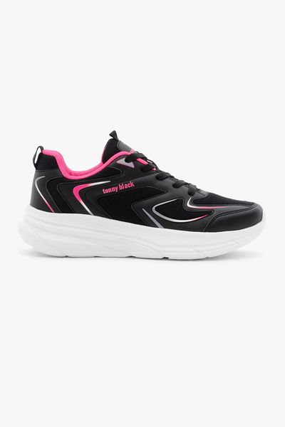 Tonny Black Pantofi sport unisex negru fucsia - țesătură respirabilă, talpă Faylon, cu șireturi