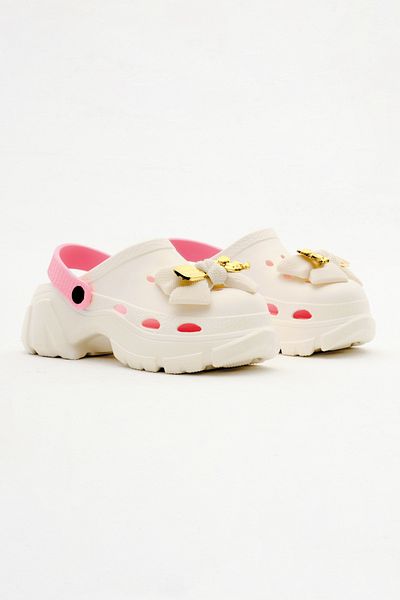 Tonny Black High Sole Beige and Pink Eva Sandals - Detachable Sole and Bow Buckle
